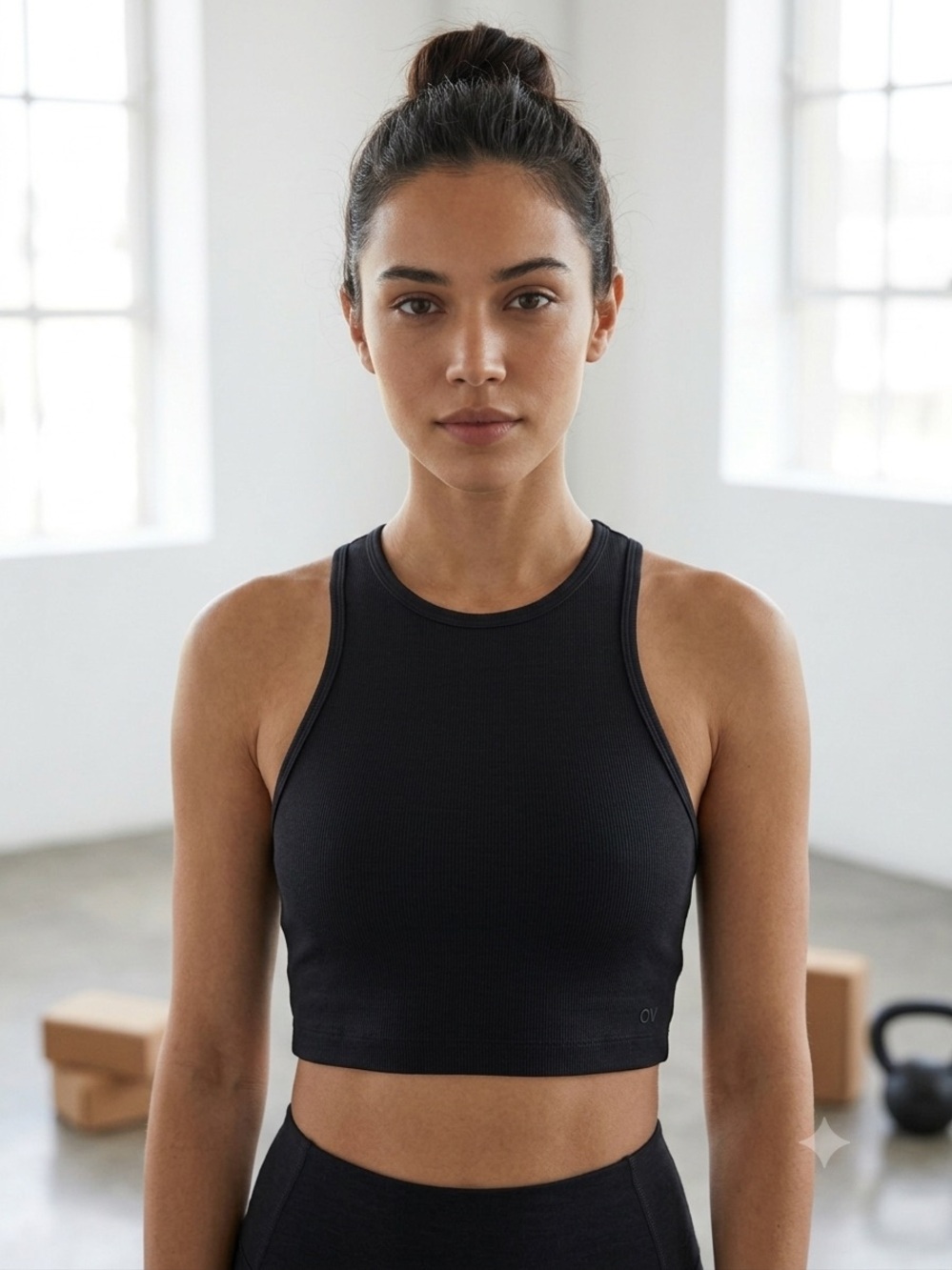 Outdoor Voices Black High-Neck Cropped Tank, Women’s Size Small